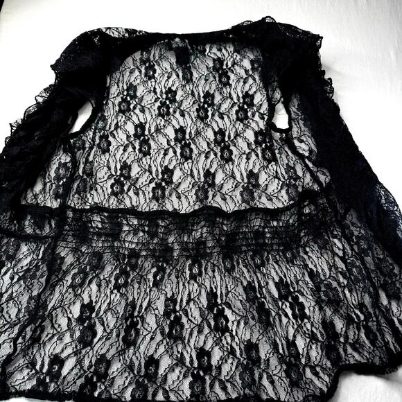 Black Lace Top Med Sheer Ruffles Romantic Goth Y2K Victorian Vampcore Angie - Picture 7 of 8